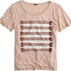 Linen embroidered tassel striped tee
